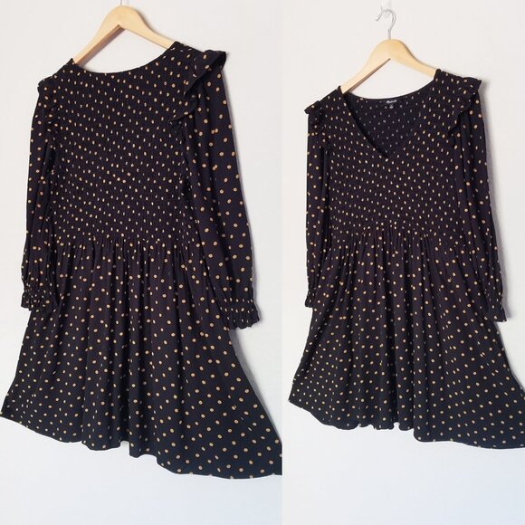 Madewell Lucie V-Neck Smocked Mini Dress in Oval Dot True Black Smocked S $119 - Picture 7 of 16